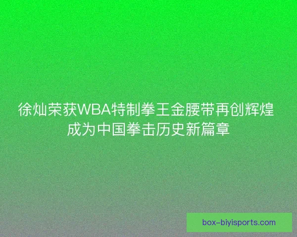徐灿荣获WBA特制拳王金腰带再创辉煌 成为中国拳击历史新篇章